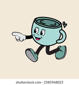 Tea cup cartoon character vector illustration with unique style, suitable for stickers, icons, logos and advertisements