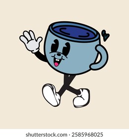 Tea cup cartoon character vector illustration with unique style, suitable for stickers, icons, logos and advertisements