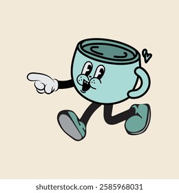 Tea cup cartoon character vector illustration with unique style, suitable for stickers, icons, logos and advertisements