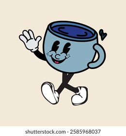 Tea cup cartoon character vector illustration with unique style, suitable for stickers, icons, logos and advertisements