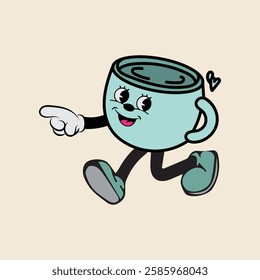 Tea cup cartoon character vector illustration with unique style, suitable for stickers, icons, logos and advertisements