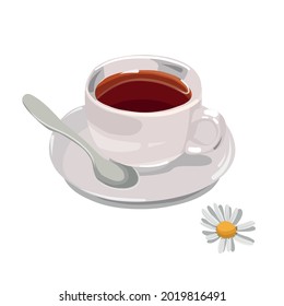 tea cup with chamomile, vector freehand illustration, food clipart