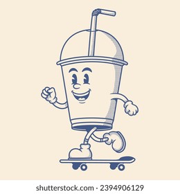 Tea cup character, retro cartoon mascot character