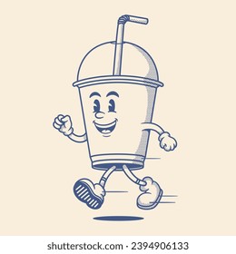 Tea cup character, retro cartoon mascot character