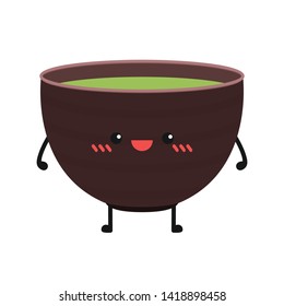 Tea cup character vector. Matcha cup. white background. symbol.