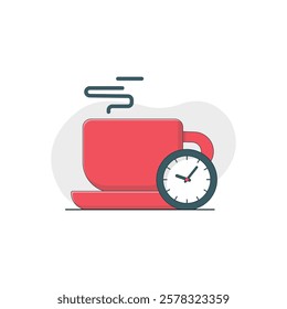 Tea Cup with Clock Vector Illustration. Break Time Concept Design