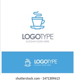 Tea, Cup, Coffee, Indian Blue Outline Logo Place for Tagline. Vector Icon Template background