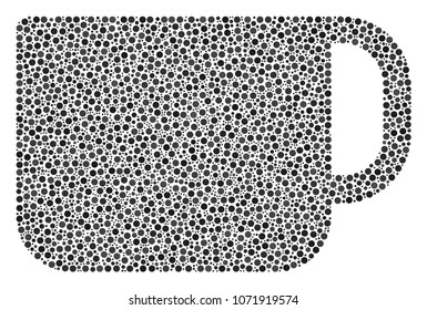 Tea Cup collage of circle dots in variable sizes and color hues. Dots are composed into tea cup vector illustration. Dotted vector design concept.