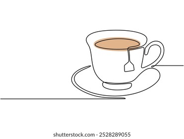 Tea in a cup continuous line drawing. Food and drink concept. Vector illustration minimalist isolated on white background.