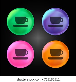 Tea cup crystal ball design icon in green - blue - pink and orange.