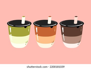 Tea cup design collection, Yummy drinks, soft drinks with doodle style banner, Milk tea ads with delicious tapioca and pearl, Tea menu graphic template.