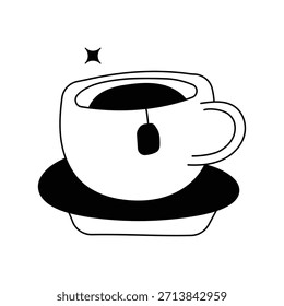 Tea Cup doodle icon with white background vector stock illustration