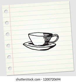 Tea cup doodle sketch design. Vintage coffee mug hand drawn vector illustration