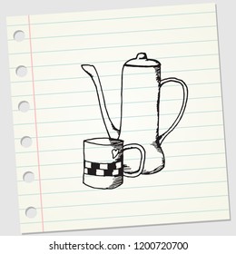 Tea cup doodle sketch design. Vintage coffee mug hand drawn vector illustration