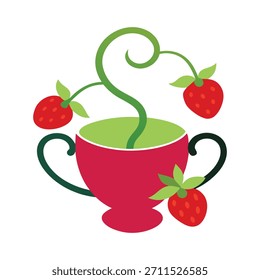Una taza de té con vides de fresa entrelazadas