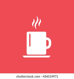 Tea Cup Flat Icon On Red Background