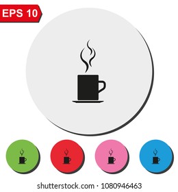 Tea cup flat round colorful vector icon.