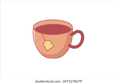 Tea Cup Flat Sticker Design