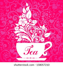 Tea. Cup with floral design elements. Menu for restaurant, cafe, bar, tea-house. vector illustration 