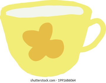 tea cup with flower hand drawn in trending color 2021. scandinavian hygge. cozy home