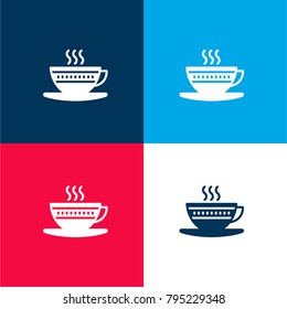 Tea cup four color material and minimal icon logo set in red and blue