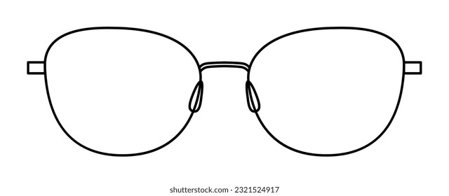 Tea Cup frame glasses fashion accessory illustration. Sunglass front view for Men, women, unisex silhouette style, flat rim spectacles eyeglasses with lens sketch style outline isolated on white