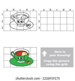 Tea Cup funny and smiley, the educational horizontal game with simple game level. Copy the picture.