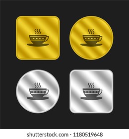 Tea cup gold and silver metallic coin logo icon design