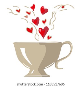 Tea Cup. Hand Drawn Illustration. Love Symbol.