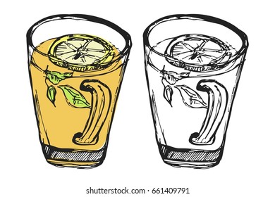 Tea cup. Hand drawn illustrationfor your designs: t-shirts, bags, for posters, invitations, cards