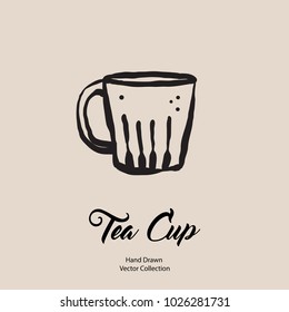 Tea cup hand drawn vector illustration in old style. Vector line illustration of isolated mug for cafe menu, logo, banner, flayer in retro hand drawn style. Tea cup logo for coffee shop, restaurant.