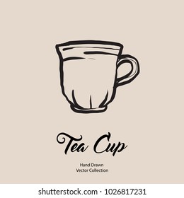 Tea cup hand drawn vector illustration in old style. Vector line illustration of isolated mug for cafe menu, logo, banner, flayer in retro hand drawn style. Tea cup logo for coffee shop, restaurant.