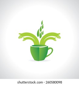 tea cup with hands green concept 