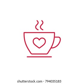 tea cup with heart and steam thin line red icon