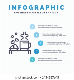 Tea, Cup, Hearts, Love, Loving, Wedding Line icon with 5 steps presentation infographics Background