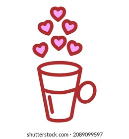 Tea cup with hearts. Valentines day icon. Vector illustration