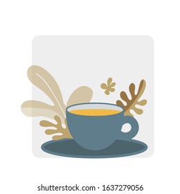 Tea cup herbal big flat style copy space