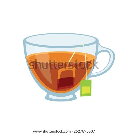 Tea. Cup of herbal tea. Transparent glass mug with tea bag. Black tea vector illustration.