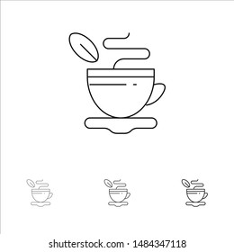 Tea, Cup, Hot, Coffee Bold and thin black line icon set. Vector Icon Template background