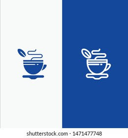 Tea, Cup, Hot, Coffee Line and Glyph Solid icon Blue banner Line and Glyph Solid icon Blue banner