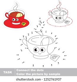 Tea cup hot drink smiley. Dot to dot educational game for kids.
