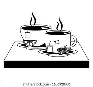 tea cup hot with leaves bag beans cocoa