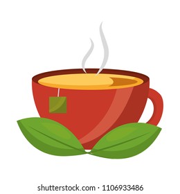 tea cup hot with leaves bag
