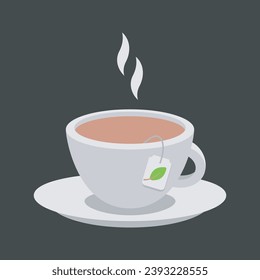 Tea cup icon, with a tea bag. Cartoon flat graphic design. Isolated element. Vector illustration 