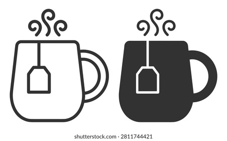 tea cup icon with tea bag and steam symbol vector illustration on transparent background