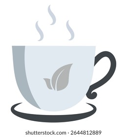 Tea cup icon. Cup of coffee icon, vector design template isolated on white background. Beautiful tea cup and leaves for logo icon. Vector illustration.