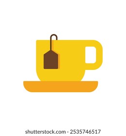 Tea cup icon. Doodle illustration - vivid colour cup with teabag. cold season, hot drinks concept