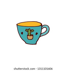 Tea cup icon in doodle style. Vector illustration