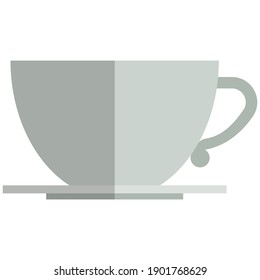 Tea cup icon, flat vector illustration isolated on white background. Coffee cup with saucer. Tableware, crockery.
