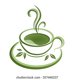 Tea cup icon green grad on a white background